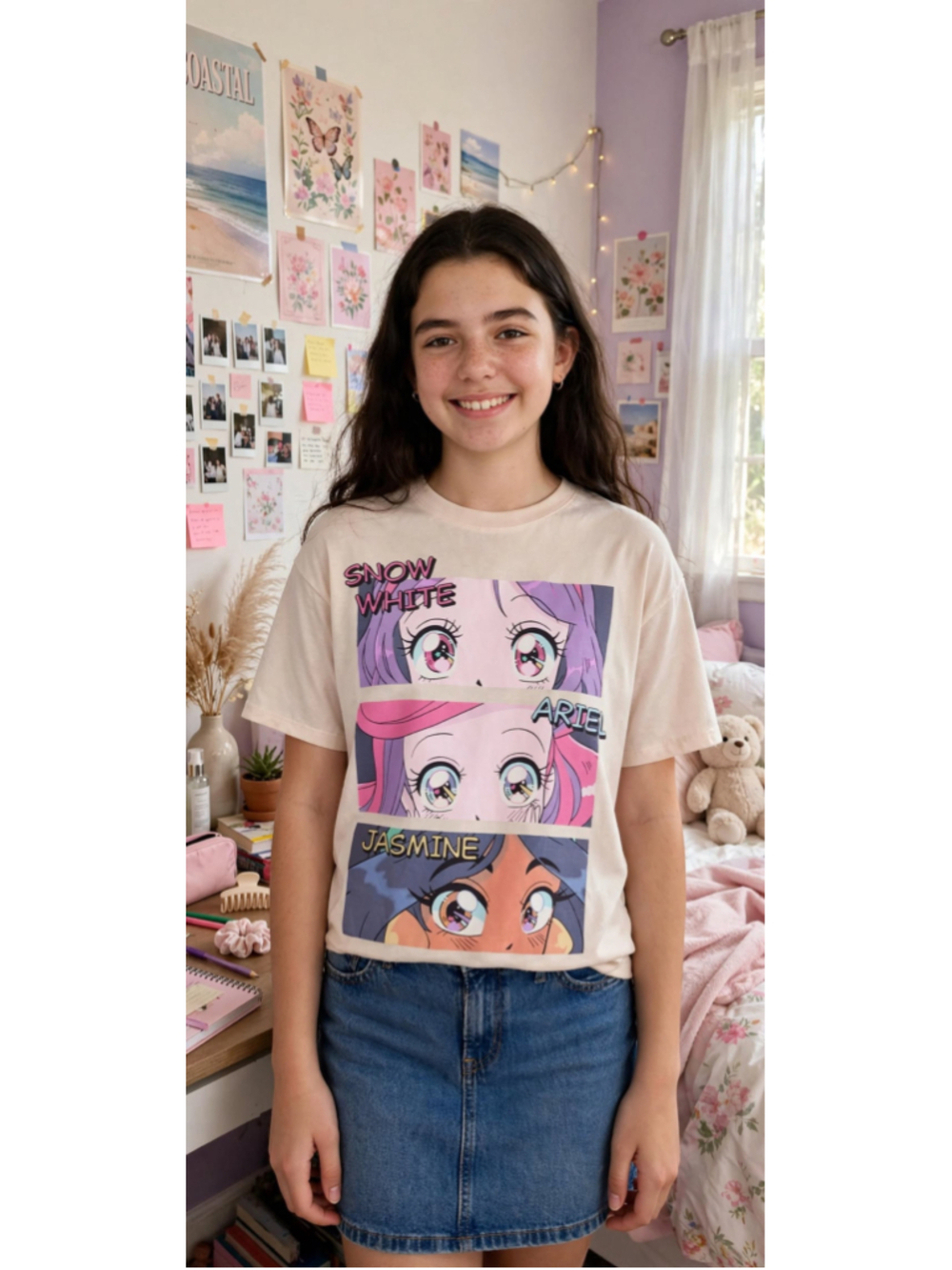 Disney Princess Short Sleeve Tee, Size L, Beige